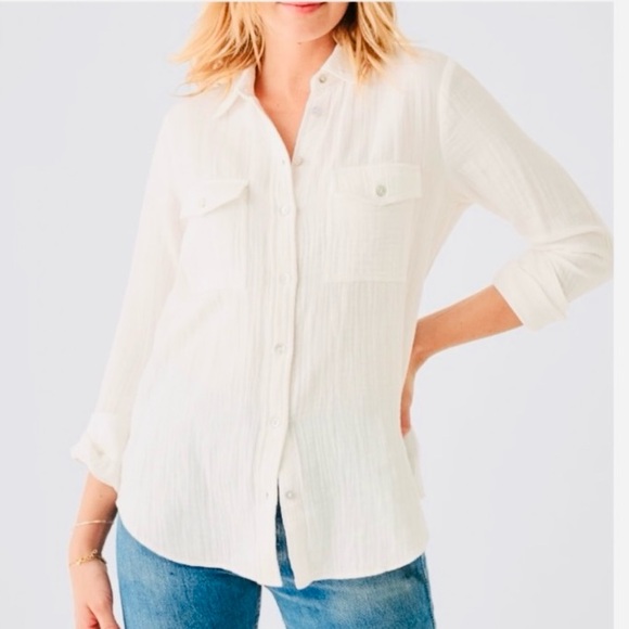 Faherty Dream Cotton Indio White Gauze Button Down Top Medium - Picture 2 of 6